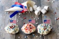 Marshmallows and cupcakes with American Flags for the 4th of July Royalty Free Stock Photo