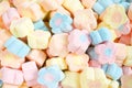 Marshmallows. A pile of cute flower marshmallow, colorful food p