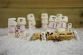 Christmas food photography of mince pies and marshmallows shaped as snowman with icing used for the smiles Royalty Free Stock Photo