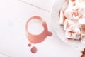 Marshmallows and spot on cup with cocoa Royalty Free Stock Photo