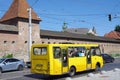 Yellow mini bus on the streets of Lviv in Ukraine