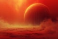 A Marslike Dreamscape Bathed in Peach Fuzz Pantone Hues, Immersive Alien Terrain Under a Giant Sun