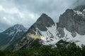 Marstein - A panoramic view on the Alpine peaks in Austria from Marstein. The slopes are mostly covered with snow.