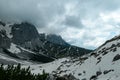 Marstein - A panoramic view on the Alpine peaks in Austria from Marstein. The slopes are mostly covered with snow.