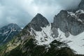 Marstein - A panoramic view on the Alpine peaks in Austria from Marstein. The slopes are mostly covered with snow.