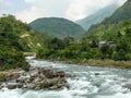 Marsyangdi river and Ngadi village, Nepal - Annapurna trekking Royalty Free Stock Photo
