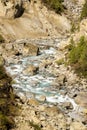 Marsyangdi river valley. Himalayas, Annapurna Conservation Area. Mountain river in Nepal Royalty Free Stock Photo