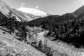 Marsyangdi river valley. Himalayas, Annapurna Conservation Area. Mountain river in Nepal Royalty Free Stock Photo