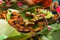 Martabak served in banana leaf in traditional market food from central java