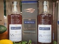 Martell logos on Cognac bottles on display. Martell is a French brand of cognac and spirits, part of Pernod Ricard