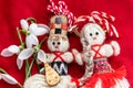Martenitsa - traditional Bulgarian custom - red background with snowdrops Royalty Free Stock Photo
