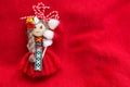 Martenitsa - traditional Bulgarian custom - red background with snowdrops