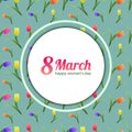 8 Marth.Vector illustration of beautiful tulips on the green background. Spring red,yellow flowers