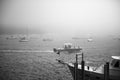 MARTHA`S VINEYARD, MA - CIRCA AUGUST 2017: Boats traversing foggy ocean waters