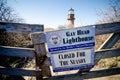 MARTHA `S VINEYARD, MA: Sign for Gay Head Lighthouse, telling visitors that it is closed for the season, in early