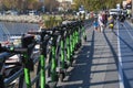 Marti public electric push scooters at Salacak, Istanbul, Turkey.