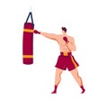 Martial art, experienced boxer, male sport, adult fighter, muscular athlete, design cartoon vector illustration