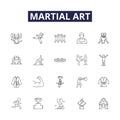 Martial art line vector icons and signs. Kung-Fu, Judo, Aikido, Tae-Kwon-Do, Jiu-Jitsu, Muay-Thai, Kickboxing, Taichi