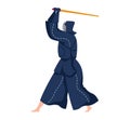 Martial art, sword warrior, traditional japanese weapon. samurai with katana, cartoon style vector illustration