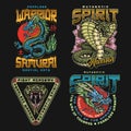 Martial arts academy colorful labels set