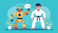 A martial arts expert using their mind to seamlessly guide a robot through a complex routine demonstrating the potential Royalty Free Stock Photo