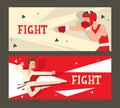 Martial arts fight club banner, vector illustration. Boxing and karate school, professional combat sport. Fighting man