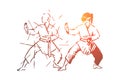 Martial, arts, fight, combat, training concept. Hand drawn isolated vector. Royalty Free Stock Photo