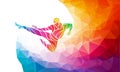 Martial arts jump kick color rainbow silhouette. Karate fighter