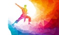 Martial arts jump kick color rainbow silhouette. Karate fighter Royalty Free Stock Photo