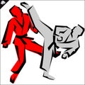 Martial arts. Karate fighters high kick. Vector. EPS.
