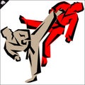 Martial arts. Karate fighters high kick. Vector. EPS.