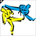 Martial arts. Karate fighters high kick. Vector. EPS.