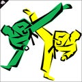 Martial arts. Karate fighters high kick. Vector. EPS.