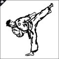 Martial arts. Karate fighters silquette high kick. Vector. EPS.