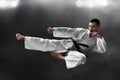 Martial arts karate jump kick Royalty Free Stock Photo