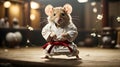 Martial Arts Maestro: Mouse in Karate Outfit Strikes a Dynamic Pose