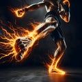 Martial arts pugilist fire energy fist hands feet dark background Royalty Free Stock Photo