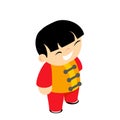 Martial arts silk wear costume traditional kid chinese kungfu boy isometric child character icon flat design vector