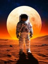 Martian Ascent A Lone Astronauts Journey A solitary astronaut stands on Mars a large moon in the background symbolizing