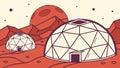 Martian Colony with Geodesic Domes Outline, vector design Generative AI Royalty Free Stock Photo