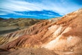 Martian landscape, multi-colored mountains of Kyzyl-Chin, Republic Altai, Siberia, Russia Royalty Free Stock Photo