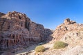 Martian landscapes in lifeless desert of Wadi Rum. Red rocks red sand