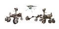 Martian rovers and ingenuity helicopter on white background,Elements of this image furnished by NASA 3D illustration