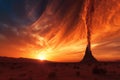 martian sunset with towering dust devils swirling