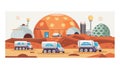 Martian Surface with Exploration Rovers and Research Outpost, vector design Generative AI Royalty Free Stock Photo