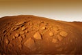 Martian terrain unveiled. A distorted wide-angle perspective from the rover. AI-generated