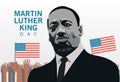 Martin luther king character celebration day with hands people protesting and usa flags