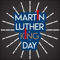 Martin Luther King Day flyer, banner or poster. Holiday background with waving flags, text and hands up. Vector flat illustration.