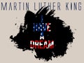 Martin Luther King Day flyer, banner or poster. Holiday background with waving flags, text and hands up. Vector flat illustration.