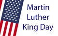 Martin Luther King Jr. Day greeting card design. MLK Day lettering inspirational quote, US flag background Royalty Free Stock Photo